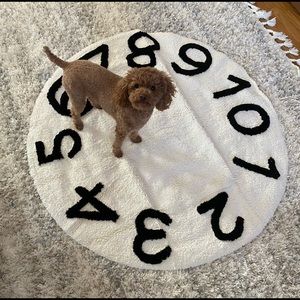 Nursery/Bedroom rug. Natural with black embroidered numbers. Boho modern decor.